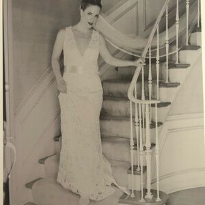 Timeless lace a line wedding dress with keyhole back and plunging neckline